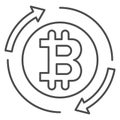 Bitcoin make turnover, arrows, circulation thin line icon, cryptocurrency concept, BTC vector sign on white background