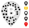 Bitcoin Map Pointer Wireframe Mesh Pictogram with Pathogen Centers