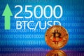 Bitcoin. Market bitcoin price record - twenty five thousand 25000 US dollars Royalty Free Stock Photo