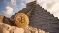 Bitcoin at the Maya Pyramid Royalty Free Stock Photo