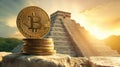 Bitcoin at the Maya Pyramid Royalty Free Stock Photo