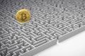 Bitcoin in the maze. Figuring out how to achieve an agreement about cryptocurrencies concept . 3D rendering Royalty Free Stock Photo