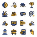 Cryptocurrency symbols colored thin line icon set 2.