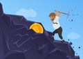 Bitcoin mining concept. Business man digging coin from the rock.