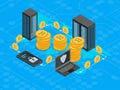 Bitcoin Mining Concept 3d Isometric View. Vector Royalty Free Stock Photo