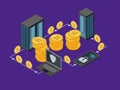 Bitcoin Mining Concept 3d Isometric View. Vector Royalty Free Stock Photo