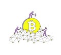 Bitcoin mining concept and earning cryptocurrency. Vector illustration. Blockchain technology