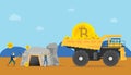 Bitcoin mining concept with miner mine a golden cryptocurrency money - vector illustration Royalty Free Stock Photo