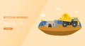 Bitcoin mining concept for website template design with miner mine a golden cryptocurrency money - vector illustration Royalty Free Stock Photo