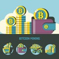 Bitcoin mining. Cryptocurrency. Vector illustration.