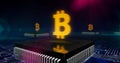 Bitcoin mining, cryptocurrency, virtual money and blockchain tachnology Royalty Free Stock Photo