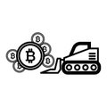 Bitcoin mining, excavator line icon. vector illustration isolated on white. outline style design, designed for web. Eps