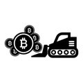 Bitcoin mining, excavator solid icon. vector illustration isolated on white. glyph style design, designed for web and
