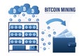 Bitcoin mining farm. Many video cards earn crypto currency. Mining Cryptocurrency. Distributed cloud computing. E-wallet with