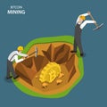 Bitcoin mining isometric flat vector concept.