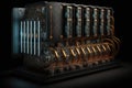 bitcoin mining rig, with rows of powerful gpus solving complex mathematical problems