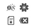 Bitcoin mining, Service and Reject file icons. Remove sign. Vector