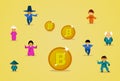 Bitcoin Mining Technology Group Of Asian People In Traditional Clothes With Golden Bit Coins Cryptocurrency Digital Web