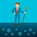 Bitcoin mining vector concept with pick and pit Royalty Free Stock Photo