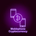 bitcoin mobile phone change outline icon in neon style. Element of cryptocurrency illustration icons. Signs and symbols can be