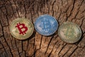 Bitcoin monet. new currency in modern business world concept On Royalty Free Stock Photo