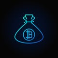 Bitcoin money bag blue icon. Vector cryptocurrency sign