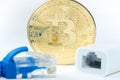 Bitcoin money mining connect Internet Network Royalty Free Stock Photo