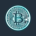 Bitcoin neon coin. Vector eps10 isolated illustration.