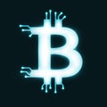 Bitcoin neon glowing logo.