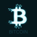 Bitcoin neon glowing logo.