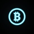 Bitcoin. Neon icon isolated on a black background. Business. Cryptocurrency. Design element