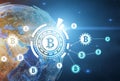 Bitcoin network, Earth, glowing Royalty Free Stock Photo