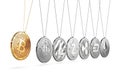 Bitcoin on Newton`s cradle boosts and accelerates other cryptocurrencies and back and forth.