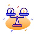 Bitcoin over ethereum, bitcoin value, currency value, bitcoin vs ethereum fully editable vector icons