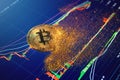 Bitcoin particles disintegration , bitcoin collapse concept