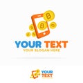 Bitcoin payment mobile logo set consisting of flying money and p