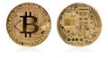 Bitcoin. Physical bit coin. Digital currency. Cryptocurrency. Golden coin with bitcoin symbol isolated on white background