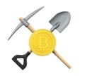 Bitcoin, Pick Axe and Shovel Isolated