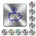 Bitcoin piggy bank rounded square steel buttons