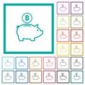 Bitcoin piggy bank flat color icons with quadrant frames