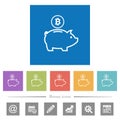 Bitcoin piggy bank flat white icons in square backgrounds