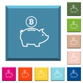 Bitcoin piggy bank white icons on edged square buttons