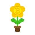 Bitcoin plant in pot. Cryptocurrency flower Royalty Free Stock Photo