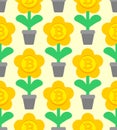 Bitcoin plant in pot pattern seamless. Cryptocurrency flower background Royalty Free Stock Photo