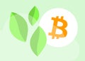 Bitcoin Pollution - Energy Usage and Environmental Impact. Bitcoin mining carbon footprint harm to nature. Green Leaves