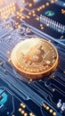 Bitcoin positioned on a circuit board highlighting sidechain technology in the evolving cryptocurrency landscape Royalty Free Stock Photo