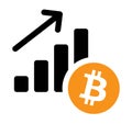 Bitcoin price increase icon, decentralized digital currency