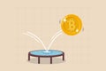 Bitcoin price rebound, crypto currency bounce back to rising up after falling down concept, golden bitcoin bounce back on the