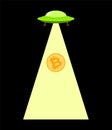 Bitcoin price rising UFO up. Aliens are raising Electronic money. Cryptocurrency price increase. Business concept in crypto Royalty Free Stock Photo