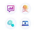 Bitcoin project, Analytical chat and Seo target icons set. Medical help sign. Vector